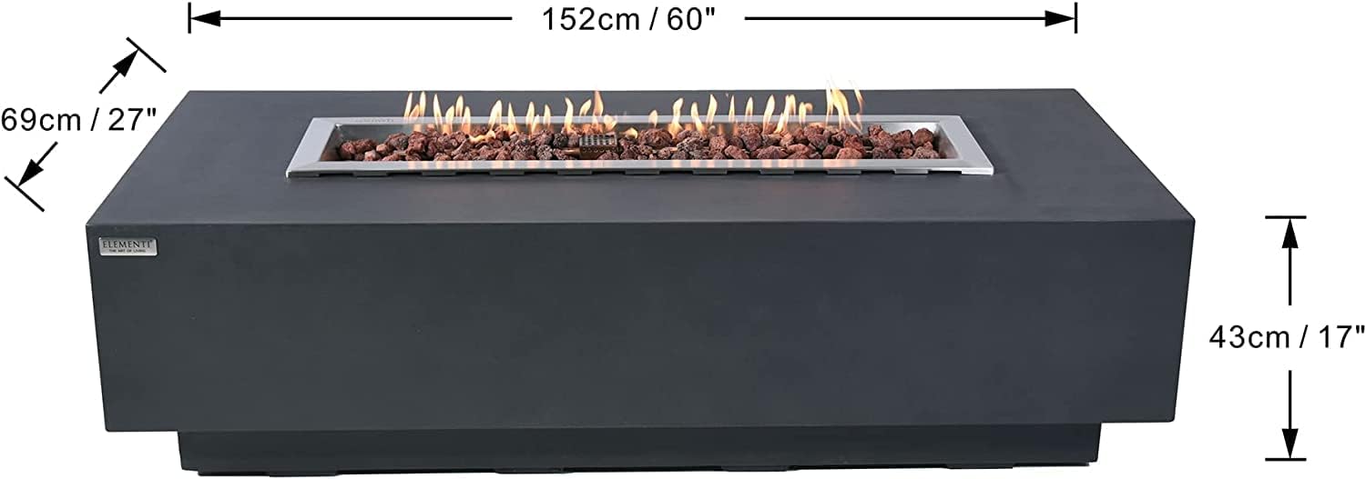 AMS Fireplace | Elementi | Large Gas Fire Pit Table for Outside Patio | Cover and Lava Rocks Included | Free Bio-Ethanol Tabletop Lantern | Fuel: Natural Gas, Granville - Dark Grey
