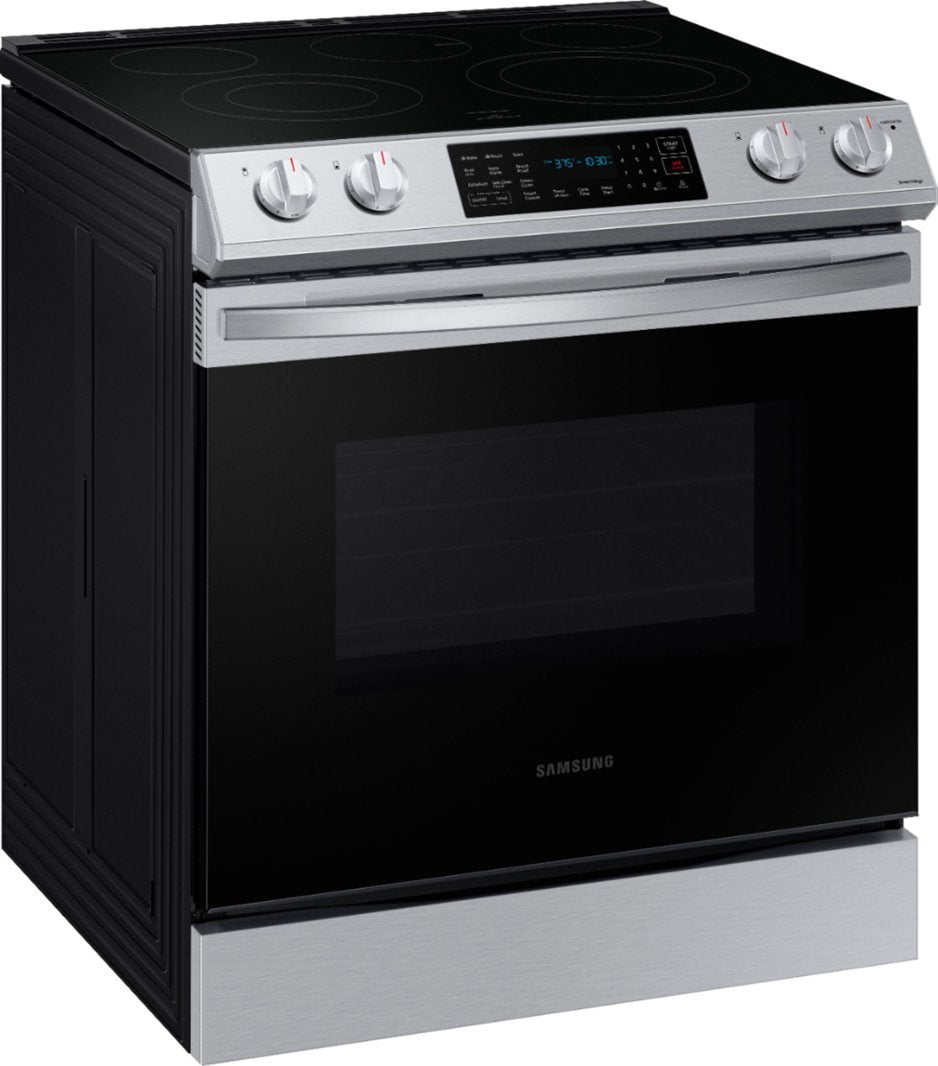 Samsung - 6.3 cu. ft. Front Control Slide-in Electric Range with Convection & Wi-Fi, Fingerprint Resistant - Stainless Steel