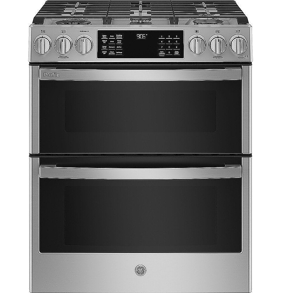 GE Profile - 6.7 Cu. Ft. Slide-In Double Oven Gas True Convection Range with Steam Self-Clean, No Preheat Air Fry and WiFi - Stainless Steel