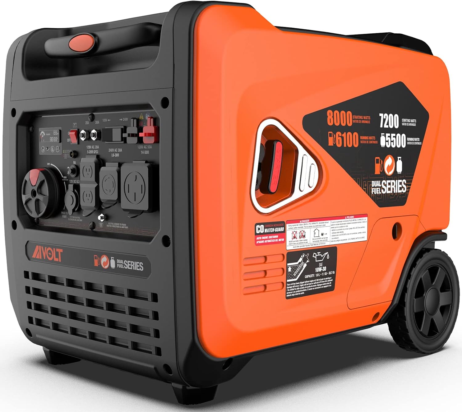 AIVOLT 8000 Watts Dual Fuel Portable Inverter Generator Super Quiet Gas Propane Powered Electric Start Outdoor Generator for Home Back Up Travel RV Camping