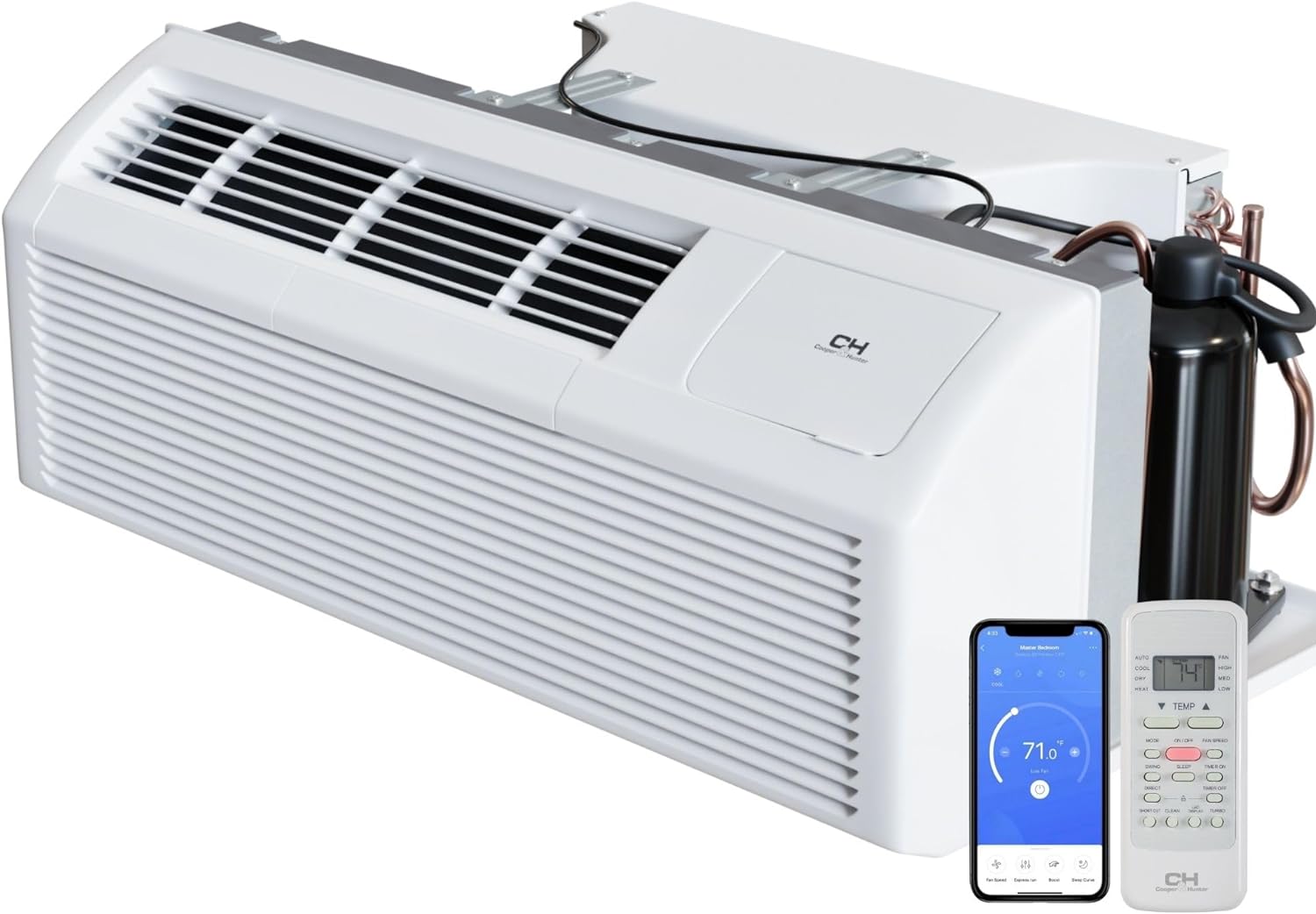Cooper&Hunter 12,000 BTU PTAC Packaged Terminal Air Conditioner with Heat Pump (R32 Refrigerant) and 3.5 kW Electric Heater Including Wireless Smart Kit, Remote Controller, and a Power Cord