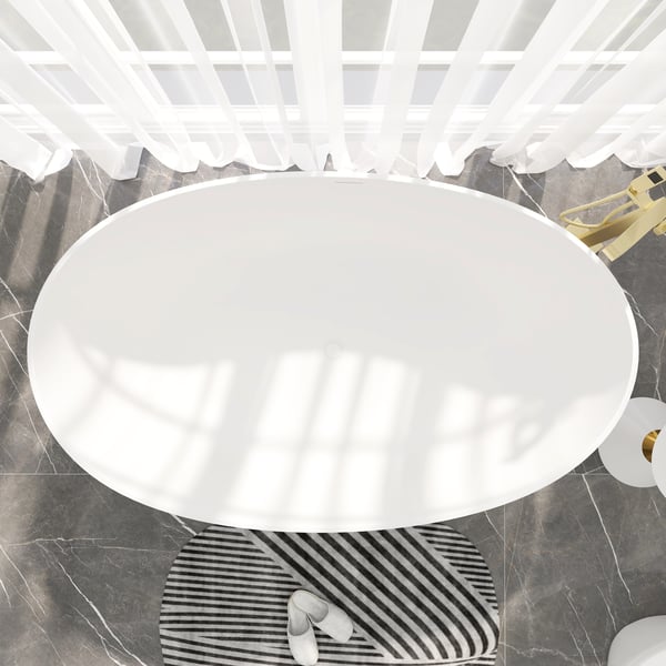 70" Contemporary Oval Freestanding Stone Resin Soaking Bathtub in Matte White